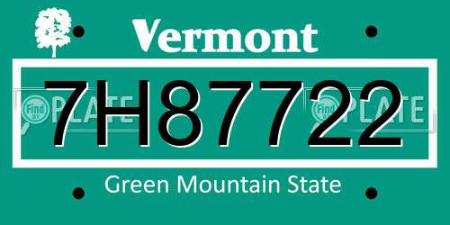 7H87722 Vermont License Plate