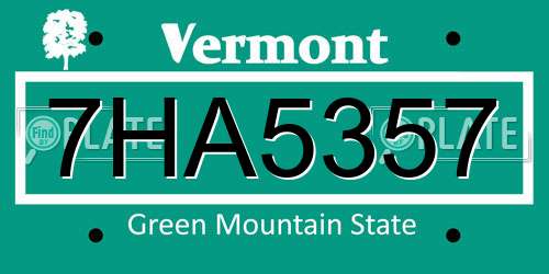 7HA5357 Vermont License Plate