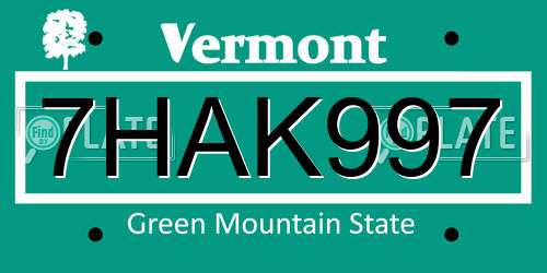 7HAK997 Vermont License Plate