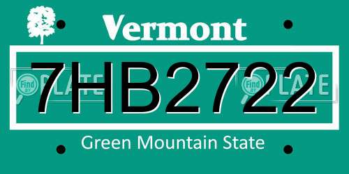 7HB2722 Vermont License Plate