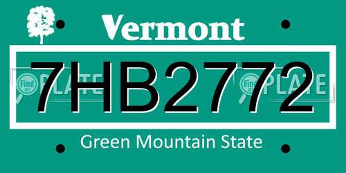 7HB2772 Vermont License Plate