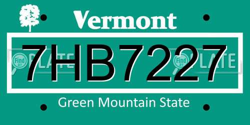 7HB7227 Vermont License Plate