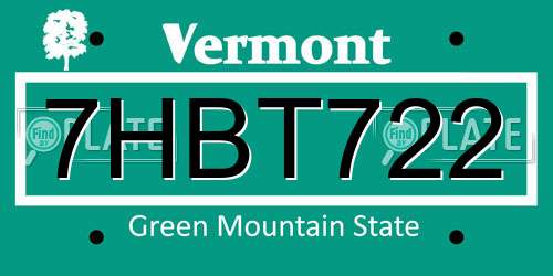7HBT722 Vermont License Plate