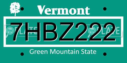 7HBZ222 Vermont License Plate