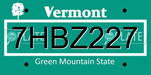 7HBZ227 Vermont License Plate