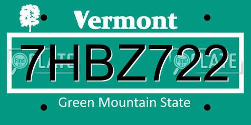 7HBZ722 Vermont License Plate