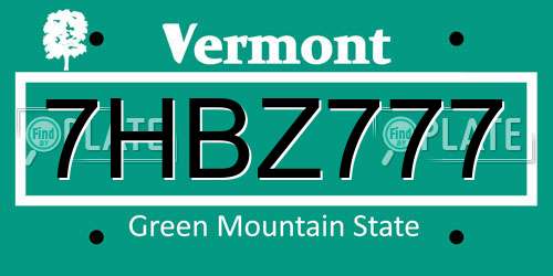 7HBZ777 Vermont License Plate