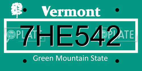7HE542 Vermont License Plate