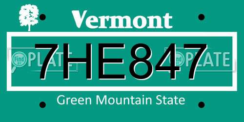 7HE847 Vermont License Plate