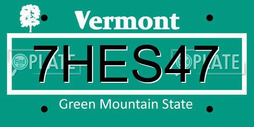 7HES47 Vermont License Plate