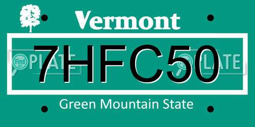 7HFC50 Vermont License Plate