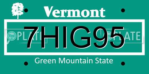 7HIG95 Vermont License Plate