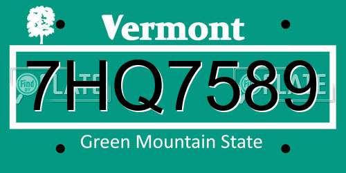 7HQ7589 Vermont License Plate