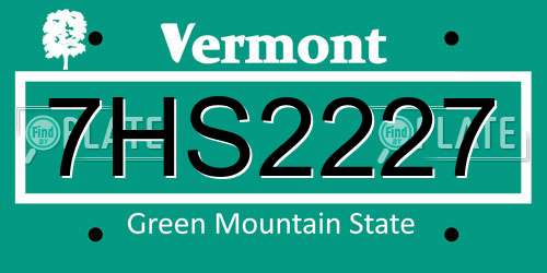 7HS2227 Vermont License Plate