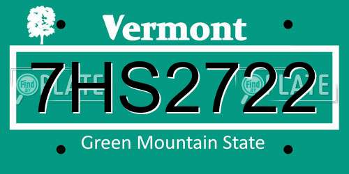 7HS2722 Vermont License Plate