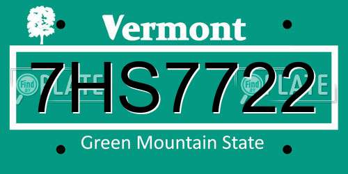 7HS7722 Vermont License Plate