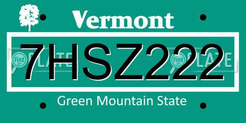 7HSZ222 Vermont License Plate