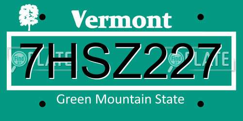 7HSZ227 Vermont License Plate