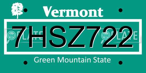 7HSZ722 Vermont License Plate