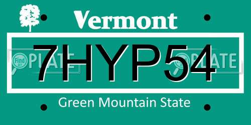 7HYP54 Vermont License Plate