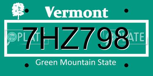 7HZ798 Vermont License Plate