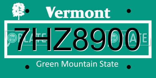 7HZ8900 Vermont License Plate