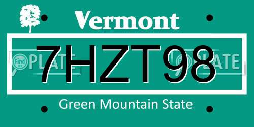7HZT98 Vermont License Plate