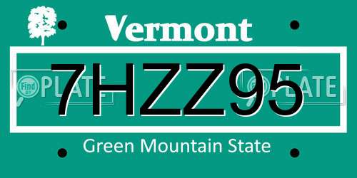 7HZZ95 Vermont License Plate
