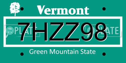 7HZZ98 Vermont License Plate