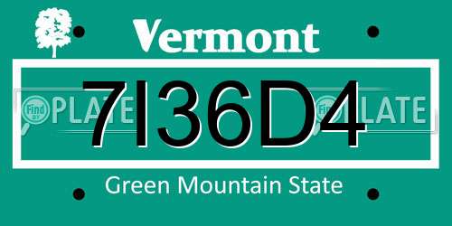 7I36D4 Vermont License Plate
