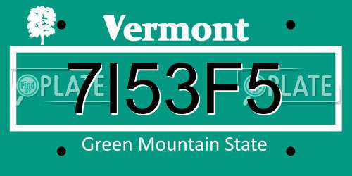 7I53F5 Vermont License Plate