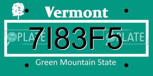 7I83F5 Vermont License Plate