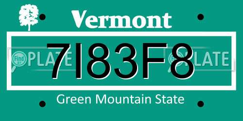 7I83F8 Vermont License Plate