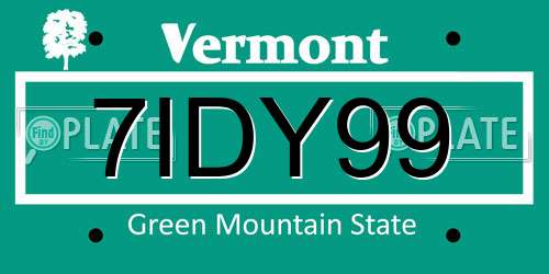 7IDY99 Vermont License Plate