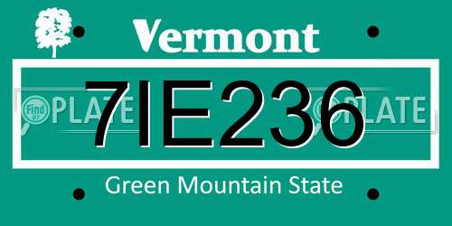 7IE236 Vermont License Plate