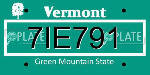 7IE791 Vermont License Plate