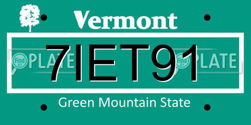 7IET91 Vermont License Plate