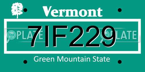 7IF229 Vermont License Plate