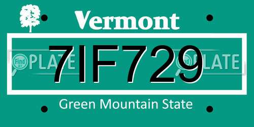 7IF729 Vermont License Plate