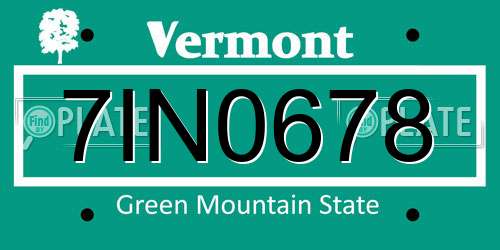 7IN0678 Vermont License Plate