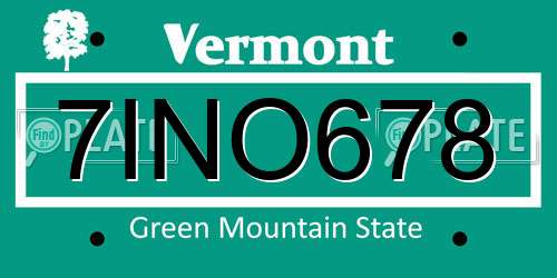 7INO678 Vermont License Plate