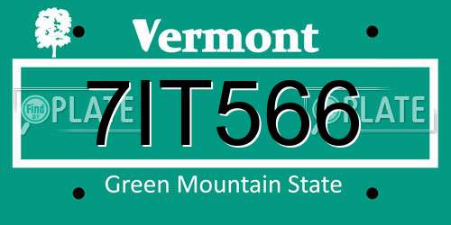 7IT566 Vermont License Plate
