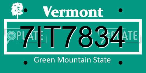 7IT7834 Vermont License Plate