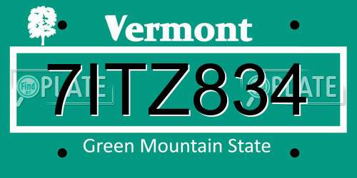 7ITZ834 Vermont License Plate