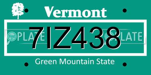 7IZ438 Vermont License Plate