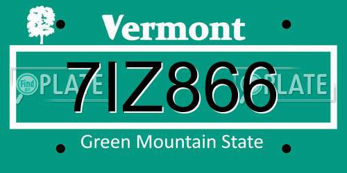 7IZ866 Vermont License Plate