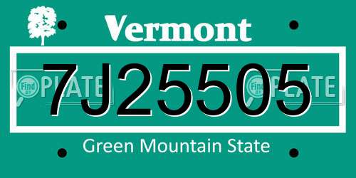 7J25505 Vermont License Plate