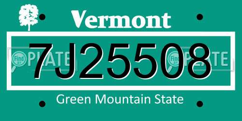 7J25508 Vermont License Plate