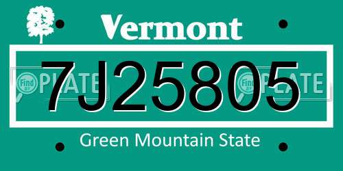 7J25805 Vermont License Plate
