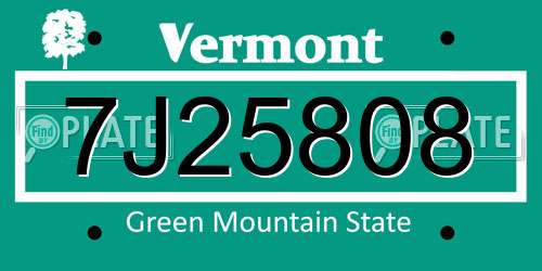 7J25808 Vermont License Plate